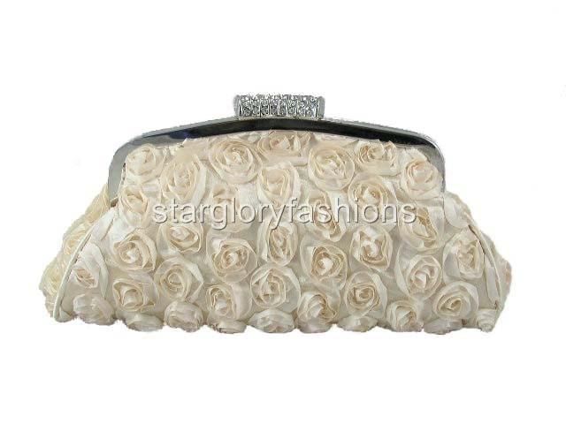 Champagne Rose Wedding Handbag Purse Clutch Lot Crystal CEL 025122