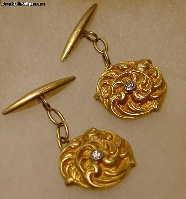 Antique Art Nouveau 18k Gold and Diamonds Cufflinks  