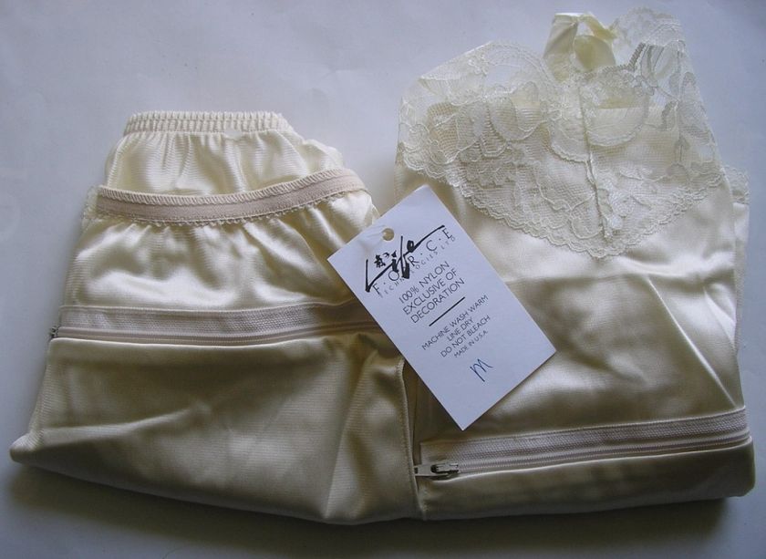 TRAVEL CAMI TAP PANT SET HIDDEN POCKET LACE M NWT IVORY  