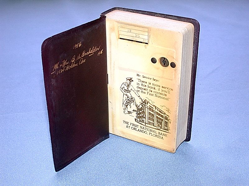 Vintage 1956 Orlando FL First Natl Bank Book Coin Bank  