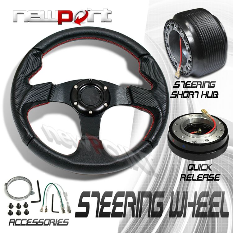 BLACK/RED STEERING WHEEL+HUB ADAPTOR+QUICK RELEASE KIT  