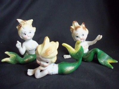 VINTAGE BRADLEY PORCELAIN BISQUE MERMAID SASSY GIRL 50s FIGURINES FISH 