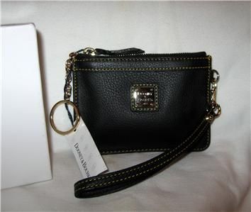 Dooney & Bourke Black Leather Wristlet with Keychain NIB  