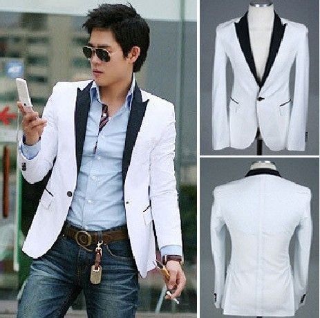 Mens Slim fit Sexy Blazer Short Coat Jacket White  