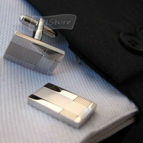 New Fashion Men`s Wedding Party Rectangular Metal Stripe Cufflinks 