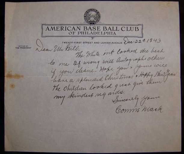Connie Mack Signed Autographed Baseball Letter JSA LOA  