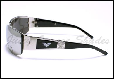 Mens RECTANGULAR RIMLESS Sunglasses BLACK and SILVER w/ MIRROR Lens