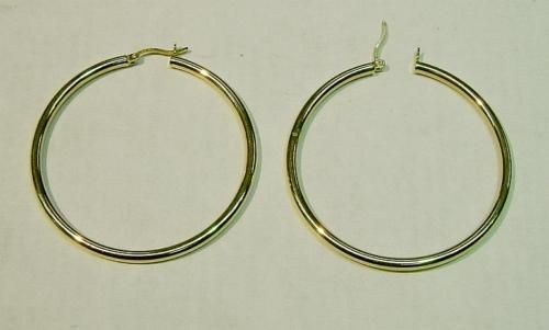 Brand New 14K Solid Gold 2 LARGE Hoop Earrings   
