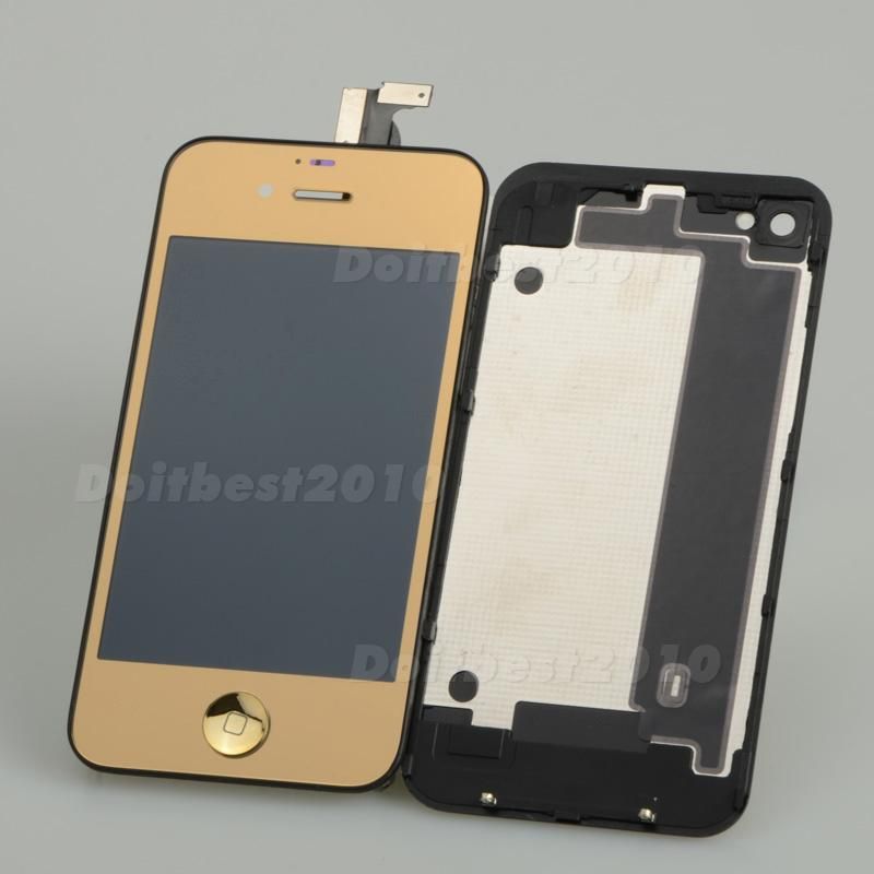 Gold Mirror LCD Touch Digitizer Assembly+Back Housing+Button For 