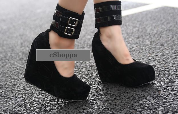   Stylish Clubbing Ankle Strap Faux Suede Wedges Heels Shoes Size US