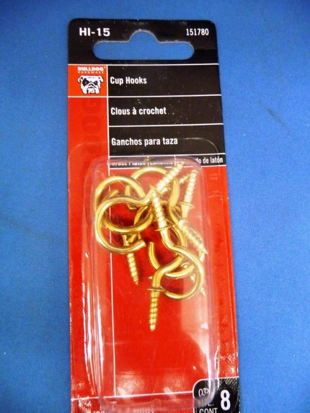 Bulldog 8 Pack Brass Plated Cup Hooks HI 15  