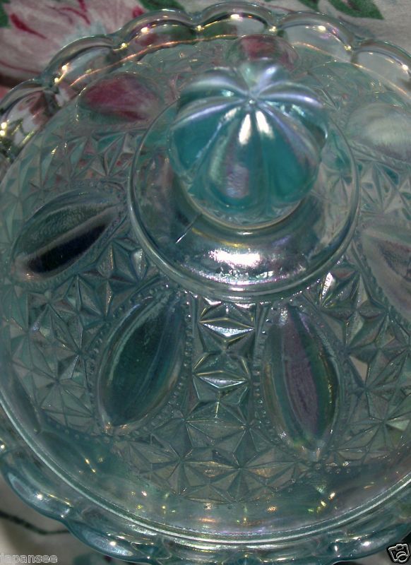 IMPERIAL CARNIVAL GLASS COVER JAR AZURE / ICE BLUE RARE  