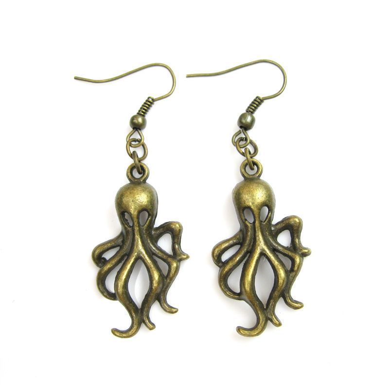   RETRO STYLE STUD EARRINGS BRASS BRONZE OCTOPUS 0.7*1.2 JEWELRY GE130