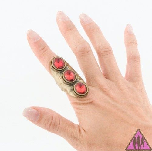 NEW URBAN STYLE ANTIQUE GOLD RED STONE KNUCKLE FAS RING  