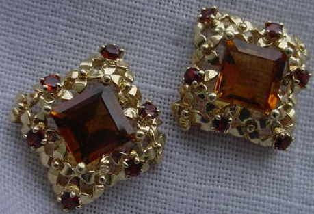 2CT GOLDEN TOPAZ & .24CT GARNET 14K GOLD EARRINGS  