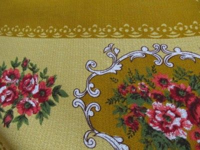 Vintage Retro Mustard Coloured Large Rectangle Floral Table Cloth 