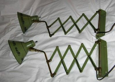 PAIR Vintage TOLE Wall LAMPS Extendable SCISSOR Arms RARE Green 