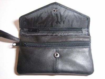 LEATHER UTILITY ORGANIZER COIN POUCH WALLET W/WRISTLET  