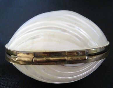 Antique Shell Mother Of Pearl Snuff Pill Box Container  