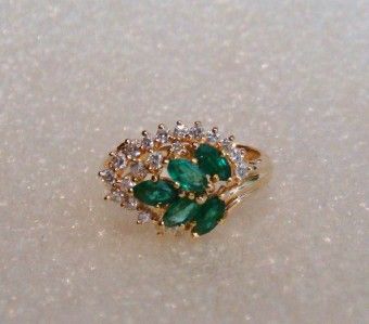 14K YG EMERALD AND DIAMOND RING   SIZE 6.75   LB1278  