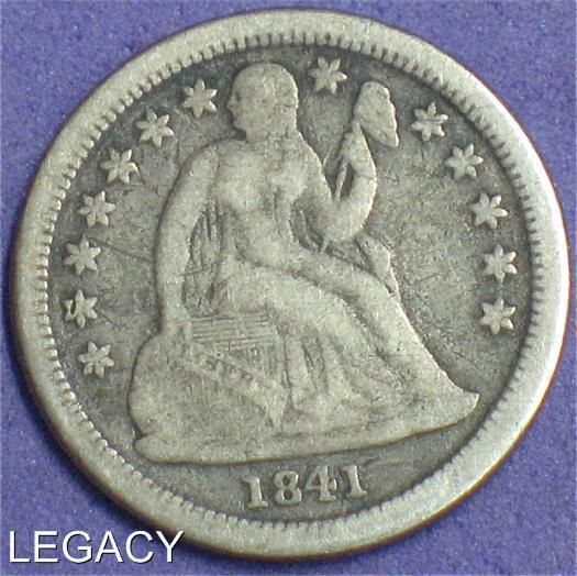 1841 O SEATED LIBERTY DIME DRAPERY 90% SILVER (EO  