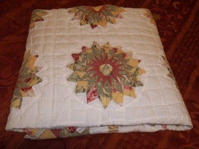 Vintage Fabrics Handmade Sunflower Mariners Compass Quilt Sawtooth 