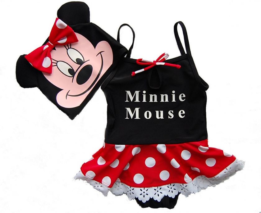 NEW Girls Minnie Mouse Skirt Swimsuits w/Cap Size 3T 7T  