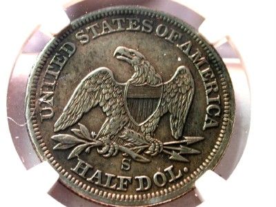 1855 S NGC AU DETAILS SEATED LIBERTY 50c HALF DOLLAR 99c ID 