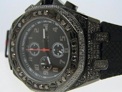 MENS TECHNO COM KC BLACK ON BLACK DIAMOND WATCH 5.5 CT  