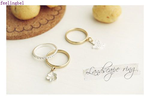 golden silver 18K plated clear diamond flower ring set  