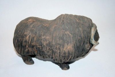 Tilgmans Studio Pottery Yak Figurine Sweden Signed & Sticker 1960s 