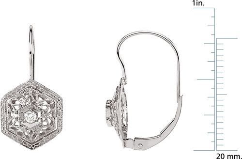 14 Karat White Gold Diamond Filigree Lever back Earring  