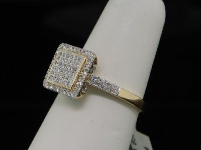 LADIES YELLOW GOLD PAVE ENGAGEMENT SQUARE DIAMOND RING  