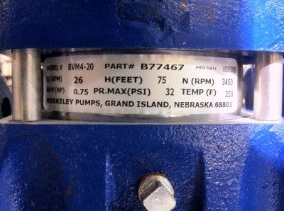 Berkeley Water Pump Vertical Multi Stage BVM4 20 New Surplus  