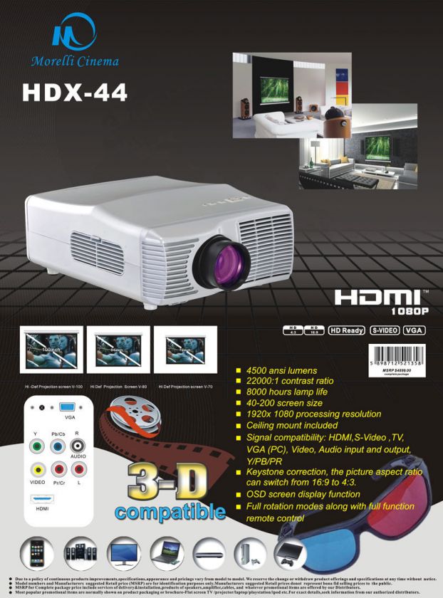   Columbia Cinema Morelli HDX 44 HD 1080P 3D Ready Projector  