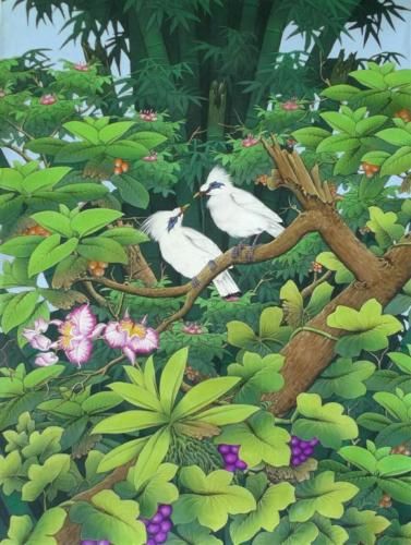 Hand painting Balinese Bali Starling Jalak Detailed  