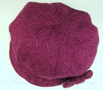 Charter Club Womens Boucle Bow Knit Cabbie Cap Berry Hat  