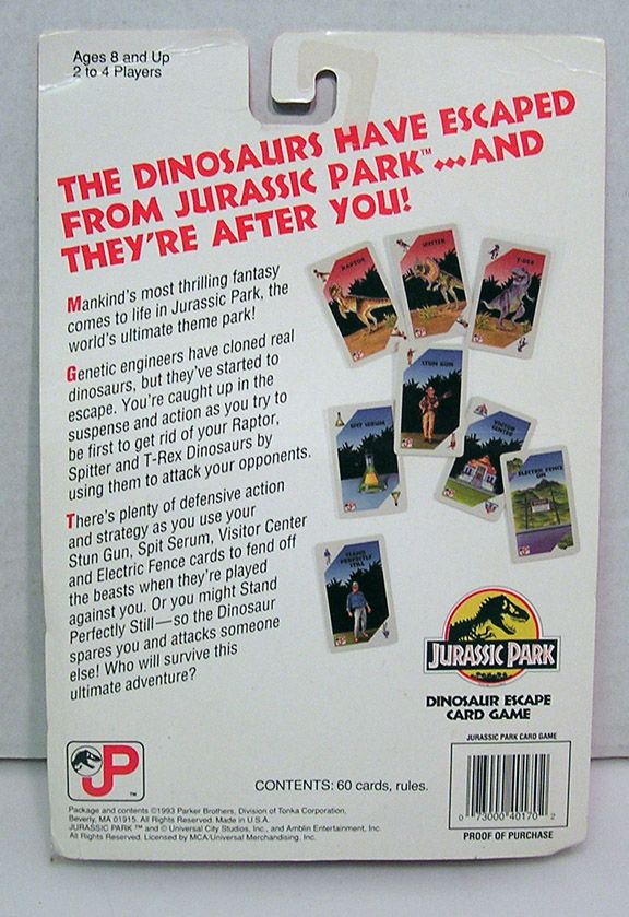 1993 JURASSIC PARK Dinosaur Escape Card Game  60 Cards & rules  