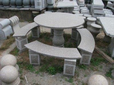 SOLID ROUND GRANITE TABLE AND BENCHES GTS1  