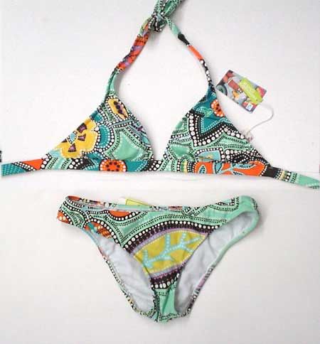 ROXY Multi color Pattern Halter Bikini Swimsuit M Cup A  