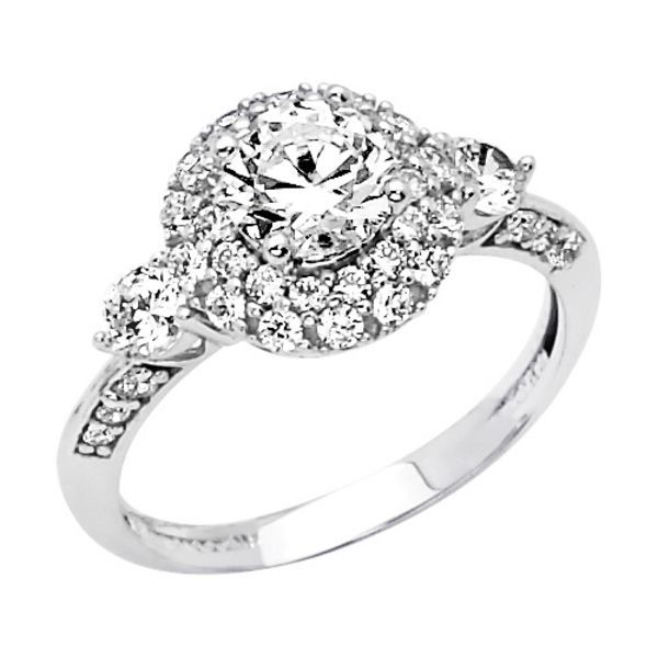 14K White Gold Round Solitaire CZ Cubic Zirconia Wedding Engagement 