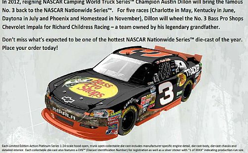   2012 BASS PRO SHOPS 124 ACTION   LIONEL NASCAR NNS DIECAST  