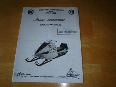 Ariens Arrow Snowmobile Instructions and Parts List Vintage  