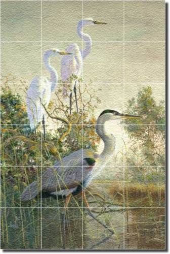 Binks Egret Heron Wildlife Glass Wall Floor Tile Mural  