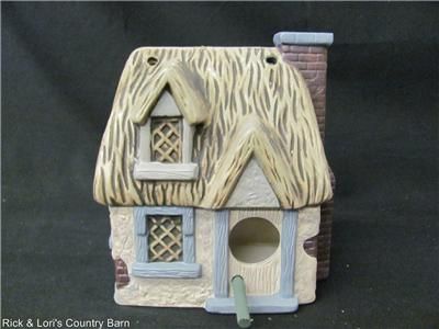   HANGING CERAMIC HAND PAINTED COTTAGE HOUSE SHAPED BIRD HOUSE  