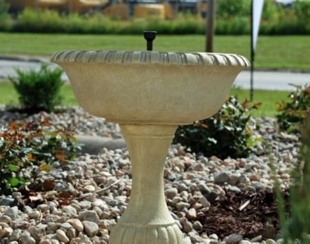 Outdoor Solar Birdbath   Antique White  