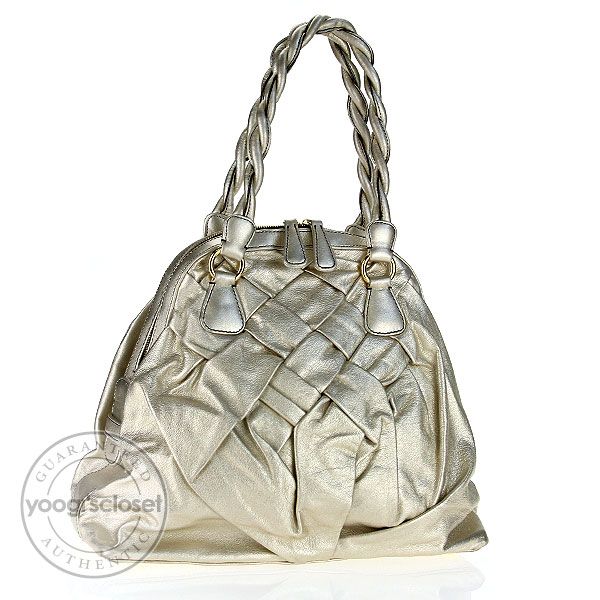Valentino Garavani Gold Nappa Leather Couture Braided Tote Bag  