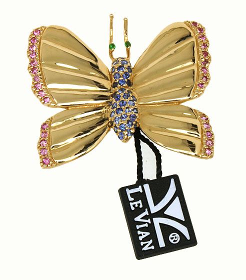 DESIGNER LE VIAN 18K GOLD & GEMS LADIES BUTTERFLY PIN  