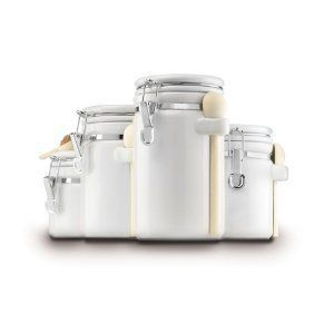 New White Coffee Kitchen Storage 4 Ceramic Canister Set  