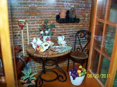 POTTING SHED GAZEBO filled with MINIATURES by REUTTER PORCELAIN  